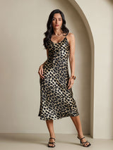 [Leopard] SilkSilky-NO Pure Silk Sleeveless Round Neck Nattkjole 011