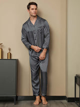 [Marine Ginkgo] SilkSilky-NO Long Sleeve Lapel Collar Pyjamas for menn 005