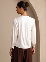 [Hvit] SilkSilky-NO Long Sleeve Wrap Damebluser 002