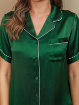 [Grønn] SilkSilky-NO Short Sleeve Lapel Collar Pyjamas for Kvinner 004