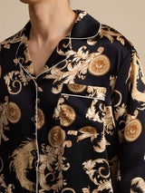 [Svart Drage] SilkSilky-NO Long Sleeve Lapel Collar Pyjamas for menn 004
