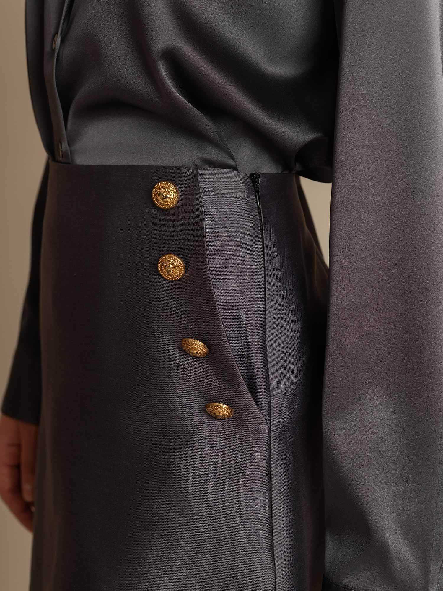 [Grå] SilkSilky-NO 32Momme Silk-Wool Blend Skirt 004,