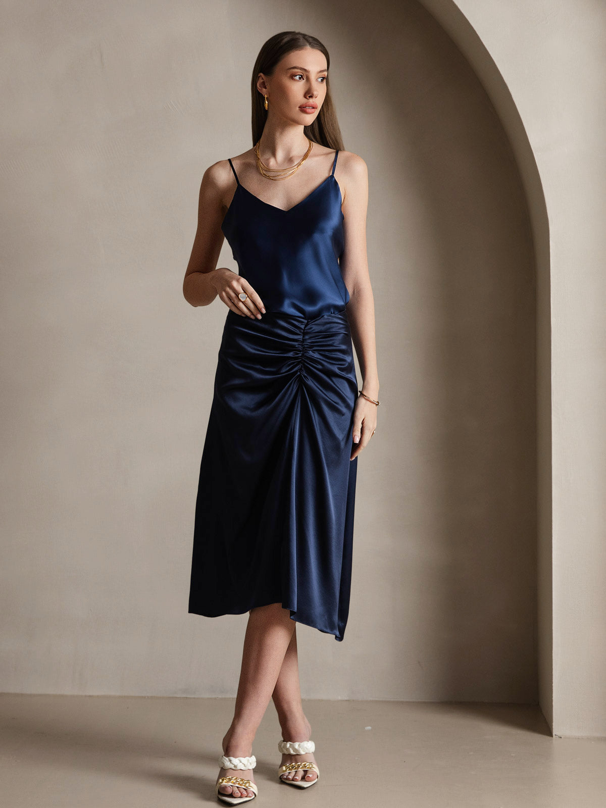 [Mørke blå] SilkSilky-NO V-Hals Camisole Topp 005