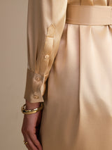 [Champagne] SilkSilky-NO Long Sleeve Lapel Collar Kjole 003