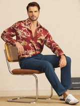 [Vinrød Drage] SilkSilky-NO Long Sleeve Lapel Collar Skjorte for Menn 007