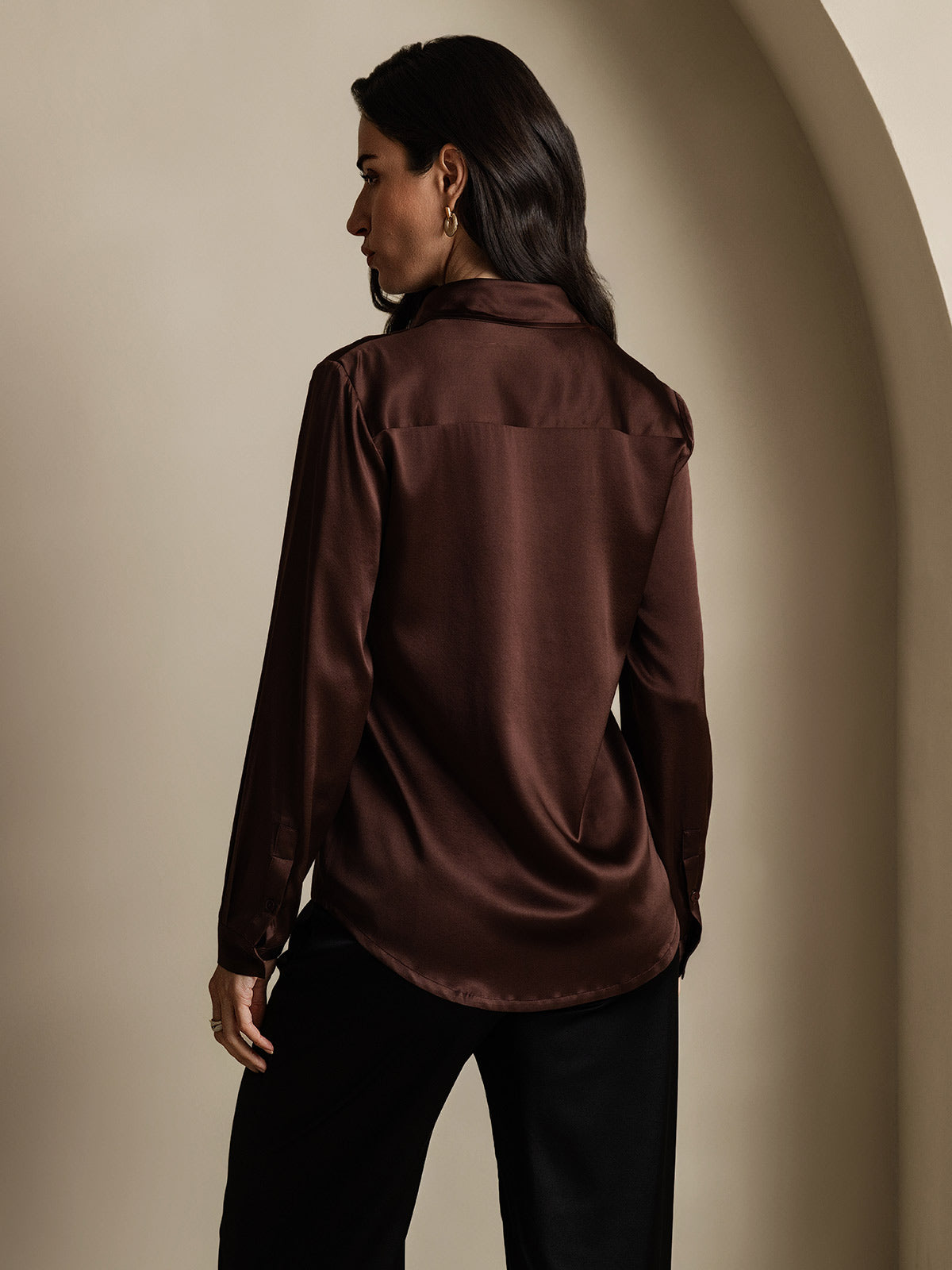 SilkSilky-NO 19Momme Silke Womens Shirt Kaffe 002