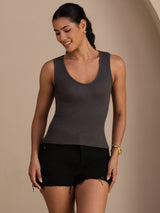 [Grå] SilkSilky-NO Sleeveless Deep V Neck Camisole Topp 001