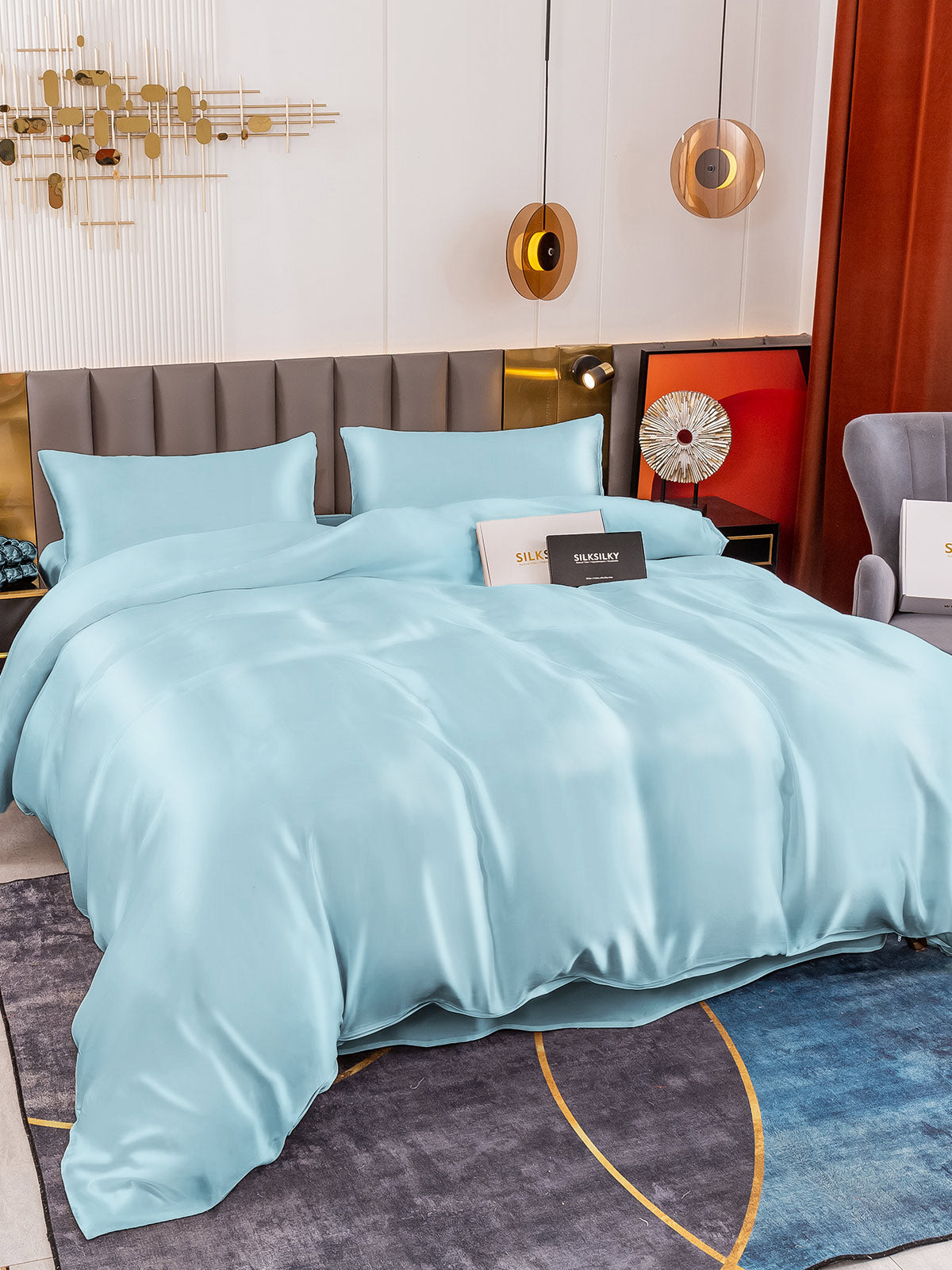 [Lyse Blå] SilkSilky-NO 19Momme Bedding Set 001