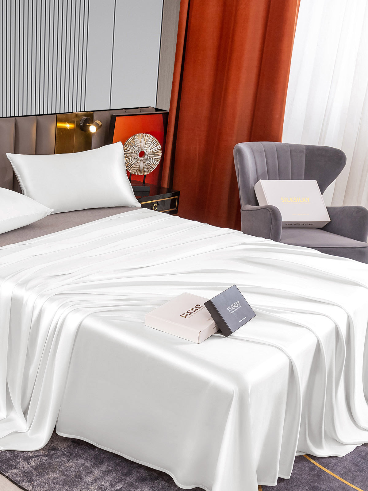 [Hvit] SilkSilky-NO 22Momme Bedding Set 004