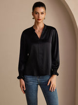 [Svart] SilkSilky-NO Long Sleeve Damebluser 001