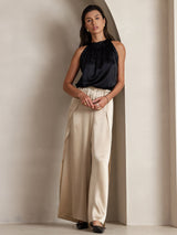 [Svart] SilkSilky-NO Sleeveless Halterneck T-skjorte for Kvinner 004