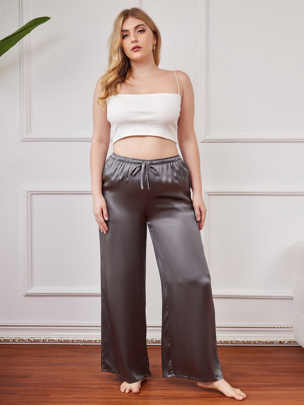 [Mørkegrå] SilkSilky-NO Pure Silk Plus Size Womens Pants 004