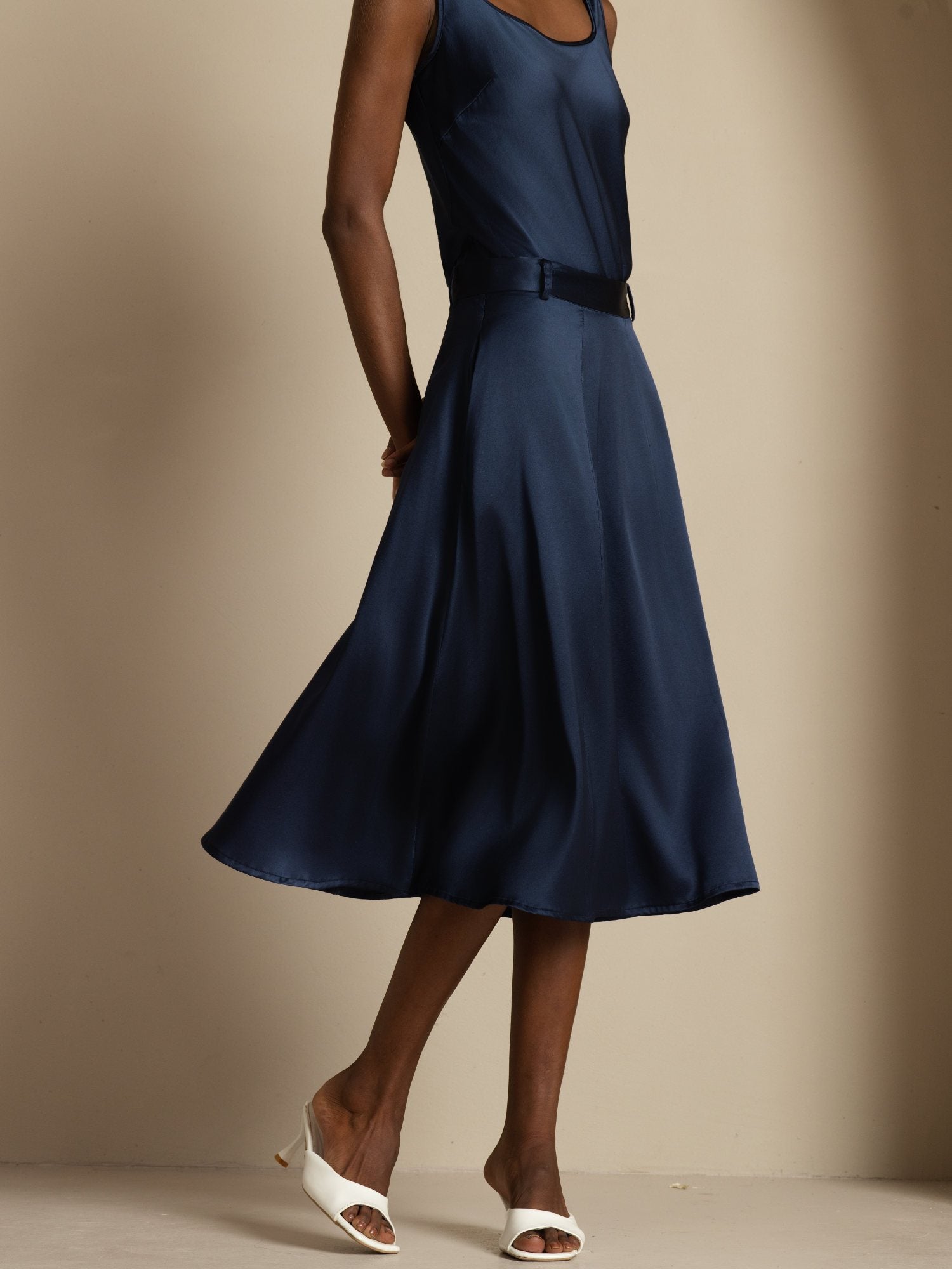 [Mørkeblå] SilkSilky-NO 19Momme Silke Skirt 004