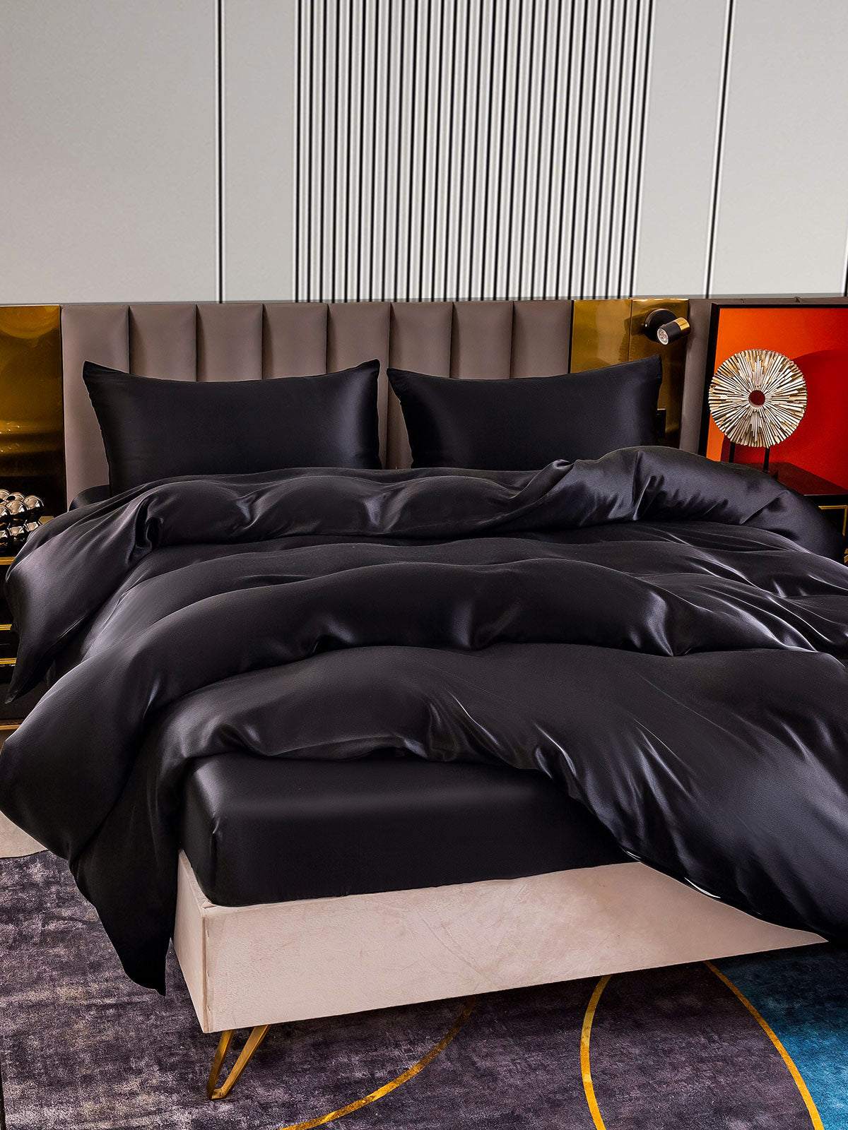 [Svart] SilkSilky-NO 22Momme Bedding Set 005