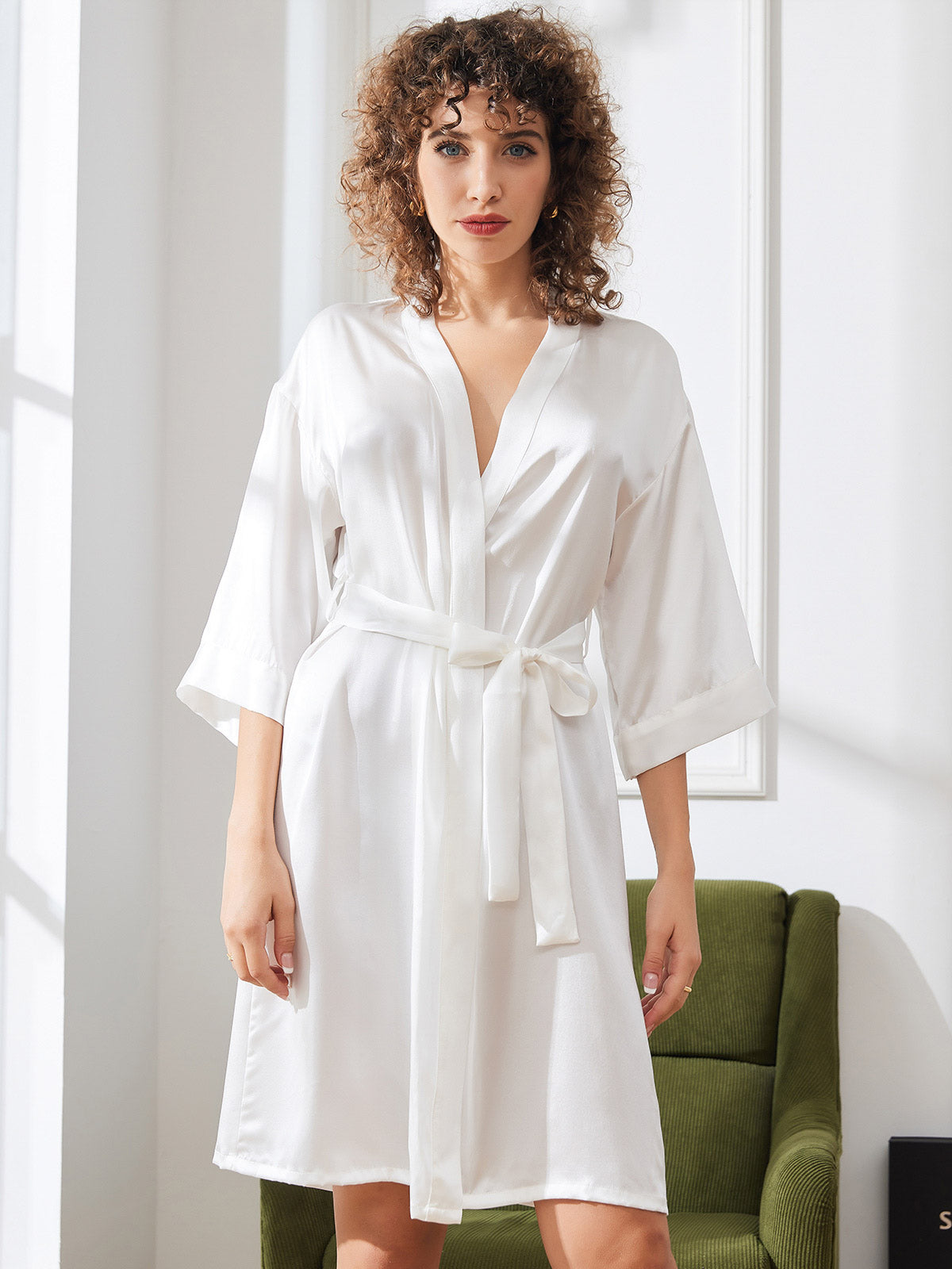 [Hvit] SilkSilky-NO Womens Robe 005