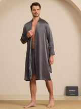 [Svart Ginkgo] SilkSilky-NO Long Sleeve Pyjamas for menn 005