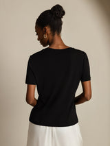 [Svart] SilkSilky-NO Short Sleeve V Neck T-skjorte for Kvinner 002