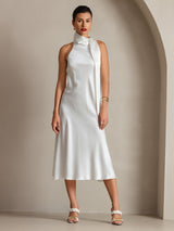 [Hvit] SilkSilky-NO Sleeveless Halterneck Kjole 004