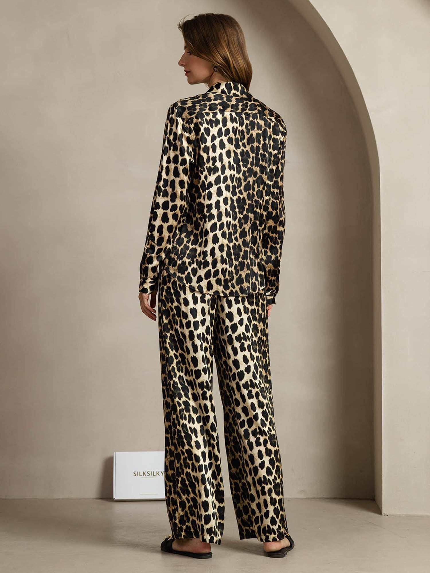 [Leopard] SilkSilky-NO 19Momme Silke Lapel Collar Women''s Outfit Sets 002