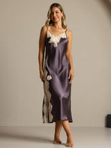 [Lilla Grå] SilkSilky-NO Spaghetti Strap V Neck Nattkjole 003