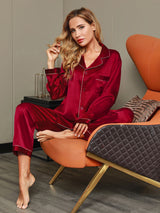 [Vin] SilkSilky-NO Long Sleeve Lapel Collar Pyjamas for Kvinner 002