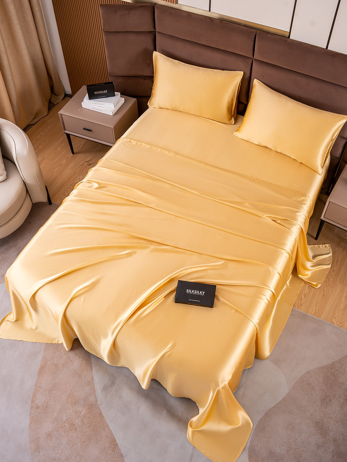 [Champagne] SilkSilky-NO 19Momme Pure Silk Bedding Set 005