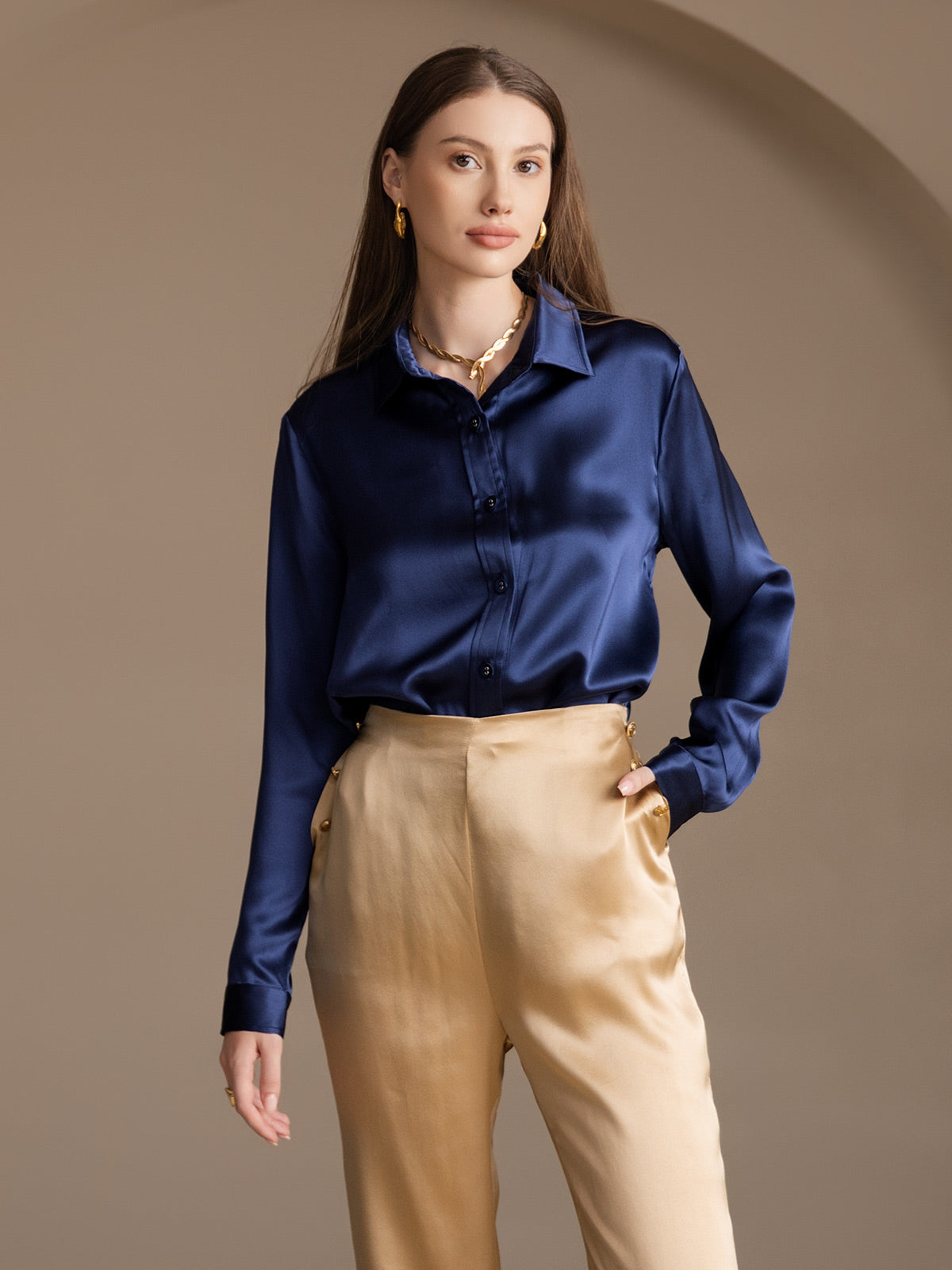 [Champagne] SilkSilky-NO 19Momme Silke Womens Pants 009