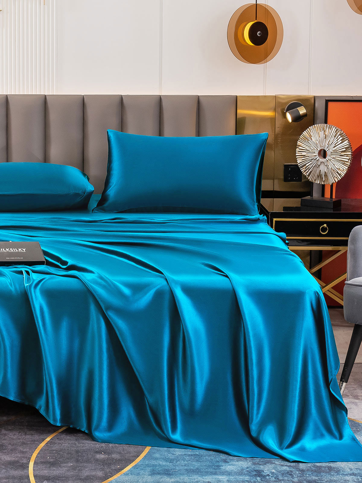 [Blågrønn] SilkSilky-NO 19Momme Bedding Set 006