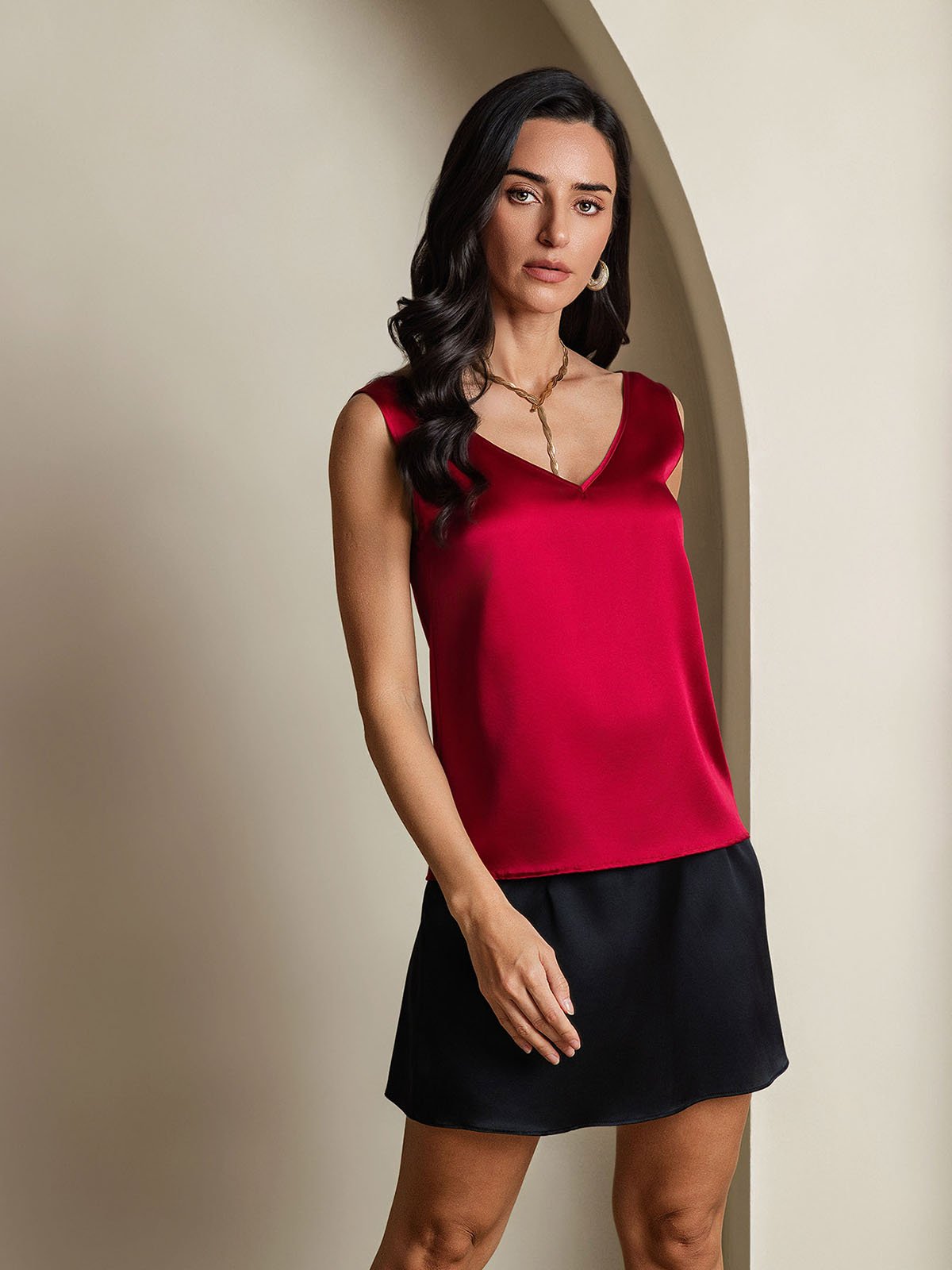 [Vin] SilkSilky-NO 19Momme Silke V-Hals Camisole Topp 005