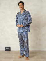 [Marine Stripe] SilkSilky-NO 19Momme Mens Pajamas 003,