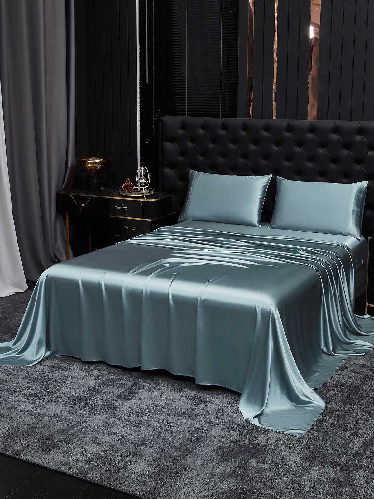 [Gråblå] SilkSilky-NO 19Momme Bedding Set 001