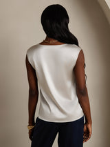 [Lysegrå] SilkSilky-NO Cap Sleeve Round Neck T-skjorte for Kvinner 002