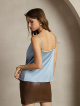 [Gråblå] SilkSilky-NO Spaghetti Strap Cowl Neck Camisole Topp 002