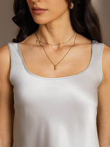 [Sølv] SilkSilky-NO 19Momme Ermeløs Dyp Rund Halsutringning Camisole Topp 004