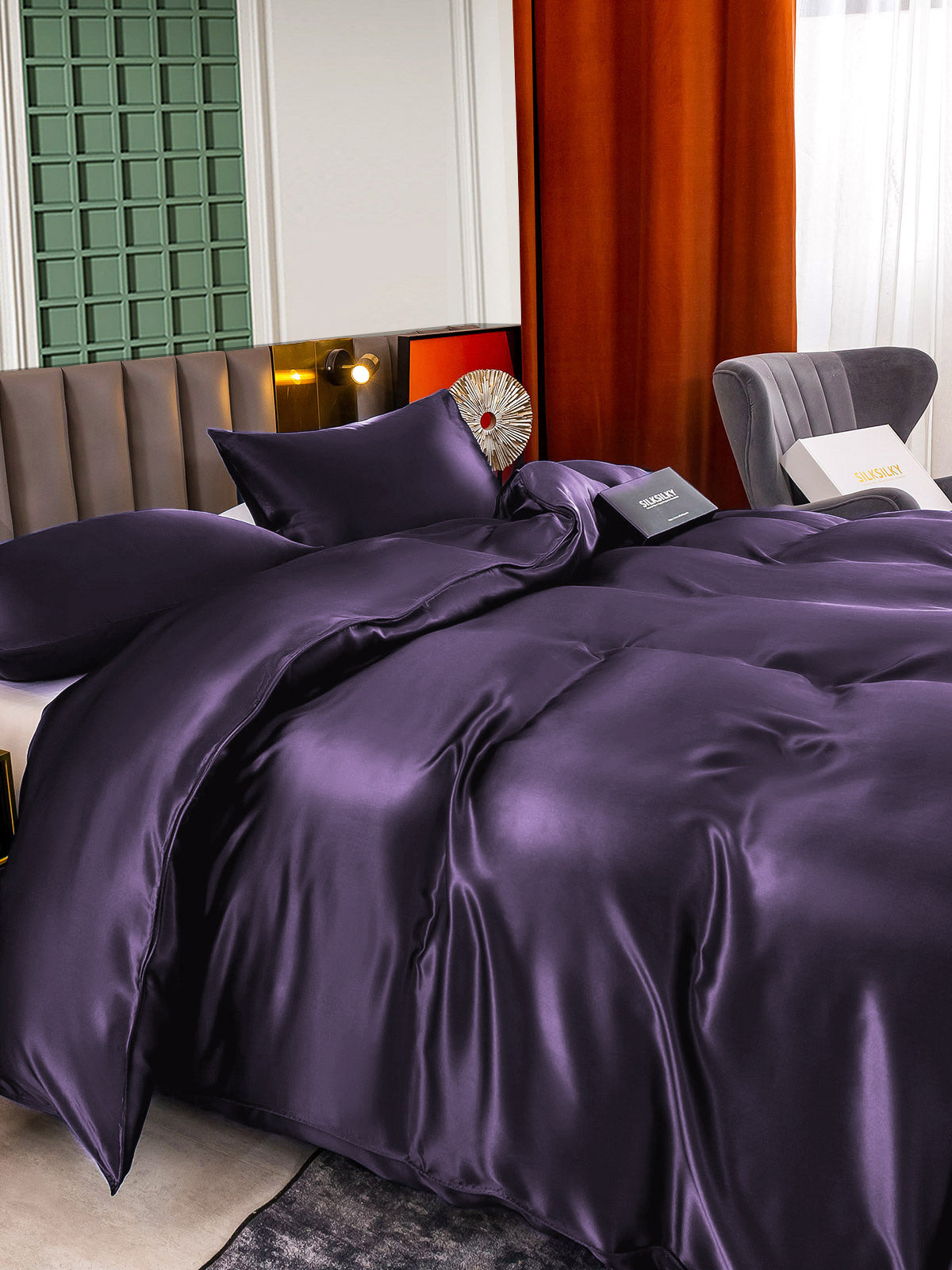 [Mørklilla] SilkSilky-NO 25Momme Bedding Set 005