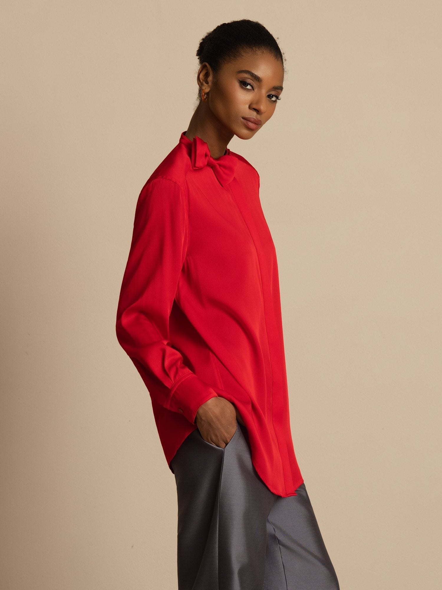 [Vin] SilkSilky-NO 19Momme Silke Langermet Ståkrave Bluse 006