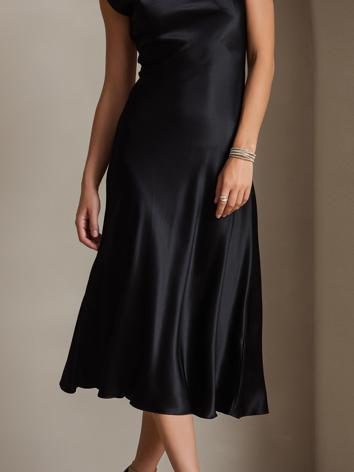 [Svart] SilkSilky-NO 19Momme Silke Dress 008