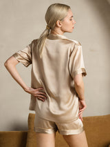 [Champagne] SilkSilky-NO Short Sleeve Lapel Collar Pyjamas for Kvinner 002