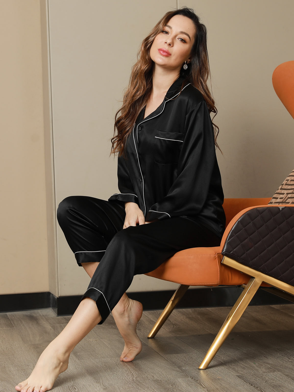 [Svart] SilkSilky-NO Womens Pajamas 001