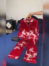SilkSilky-NO Long Sleeve Lapel Collar Pyjamas for Kvinner video 001