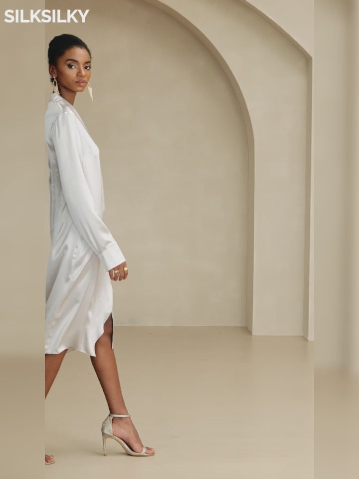 SilkSilky-US-19Momme-Silk-Blend-Long-Sleeve-V-Neck-Dress-video-001