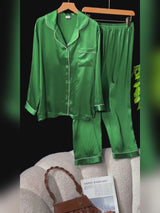 SilkSilky-NO Long Sleeve Lapel Collar Pyjamas for Kvinner video 001