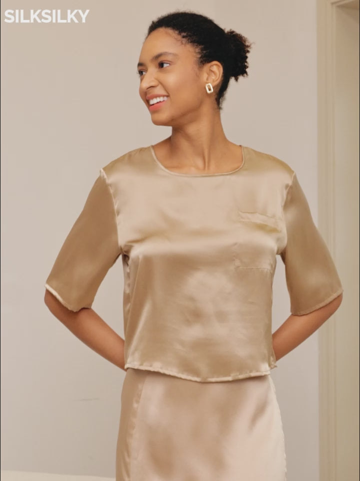 SilkSilky-NO Pure Silk Half Sleeve Womens Pajamas-video-001