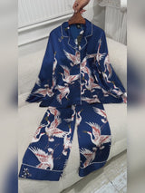 SilkSilky-NO Long Sleeve Lapel Collar Pyjamas for Kvinner video 001