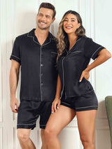 [Svart] SilkSilky-NO Pure Silk Short Sleeve Couple 001