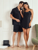 [Svart] SilkSilky-NO Pure Silk Short Sleeve Couple 004