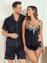 [Svart] SilkSilky-NO Pure Silk Short Sleeve Couple 005