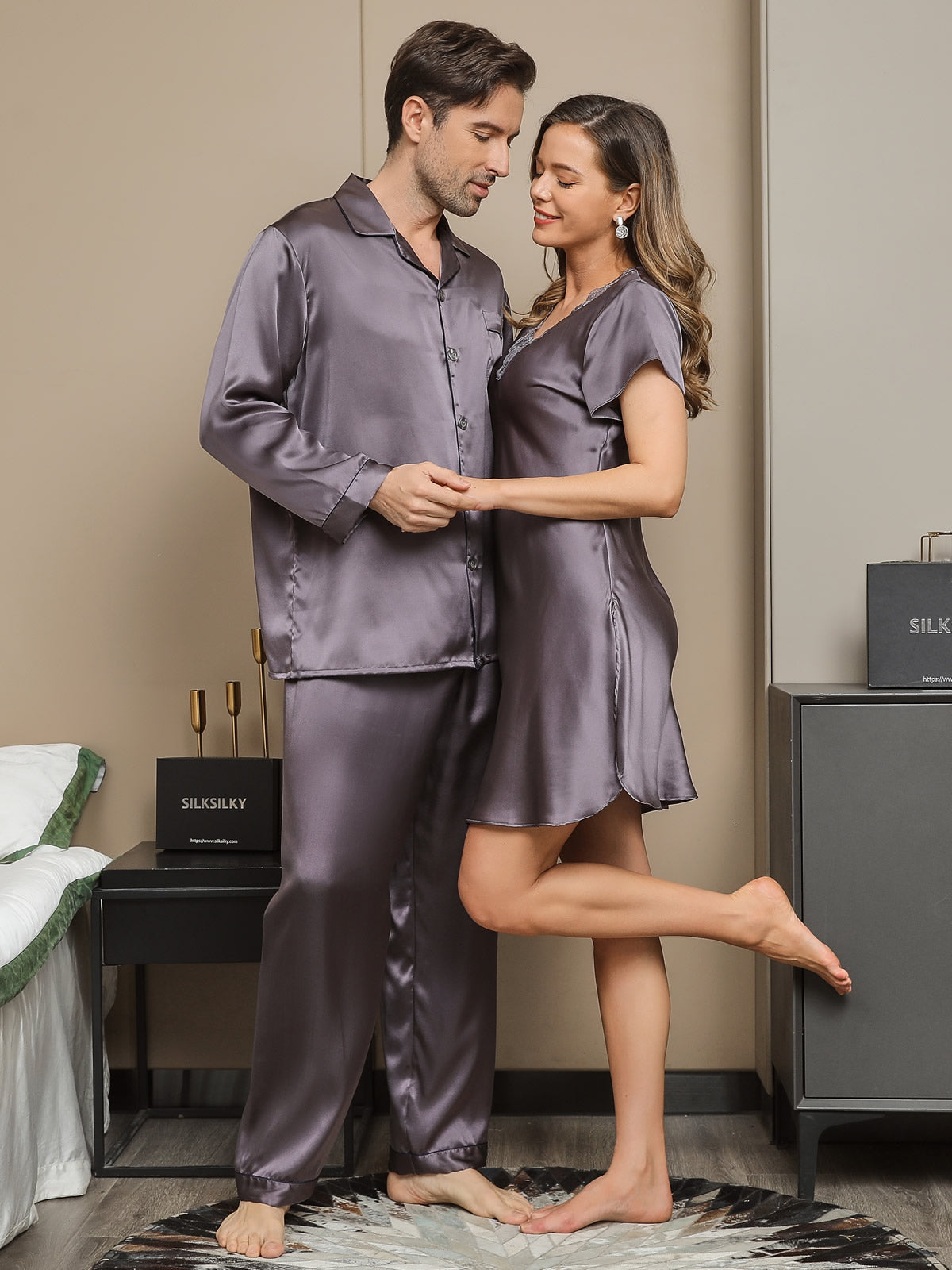 [Lilla Grå] SilkSilky-NO Pure Silk Long Sleeve Couple 003
