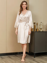 [Elfenbein] SilkSilky-NO Pure Silk 3/4 Sleeve Womens Robe 004